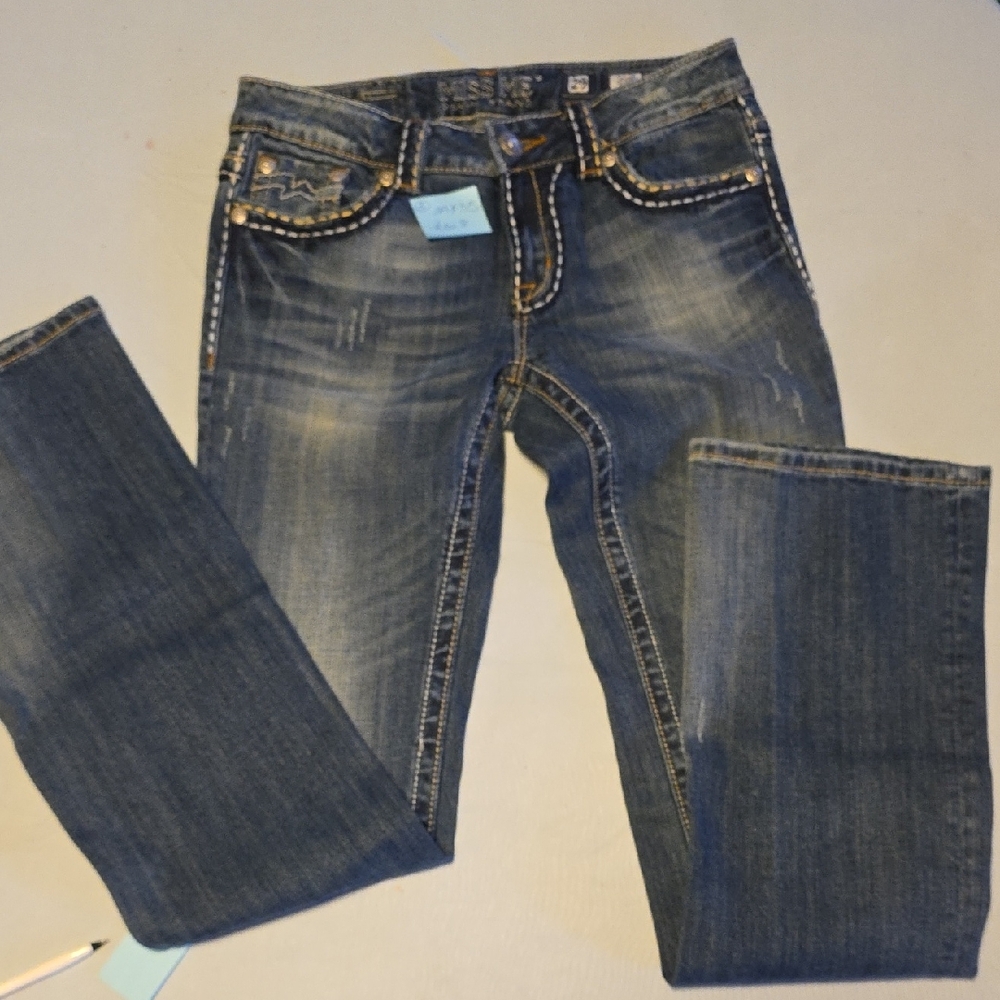Miss Me Blue Boot Cut Jeans with Contrasting Stitching